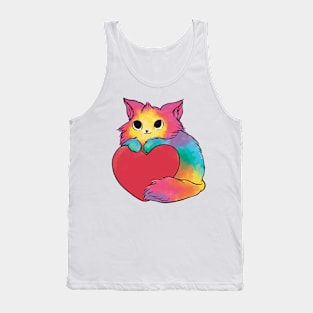 cat in watercolor rainbow colors holding a heart Tank Top